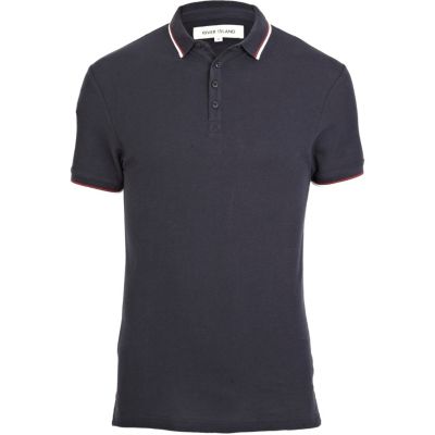 Navy blue tipped collar polo shirt