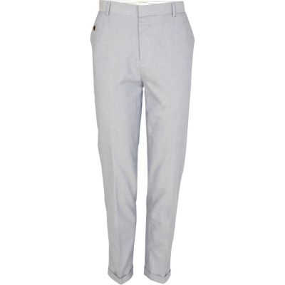 Blue turn up smart slim trousers