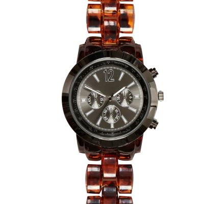 Brown tortoise shell plastic bracelet watch