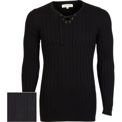 Black lace neck jumper