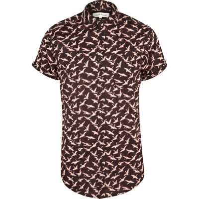 Black bird print short sleeve shirt 