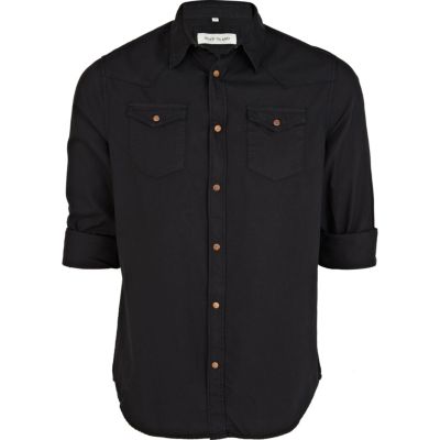 Black western roll sleeve shirt