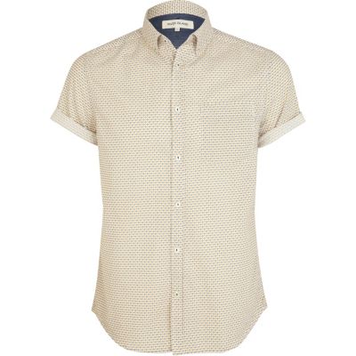 Ecru ditsy print short sleeve shirt
