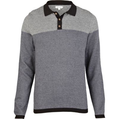 Black cross print colour block polo shirt