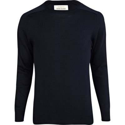 Navy blue elbow patch jumper