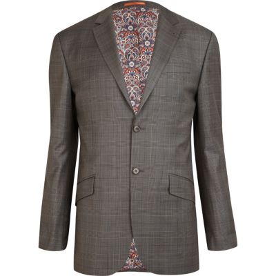 Grey Life Of Tailor checked slim suit jacket