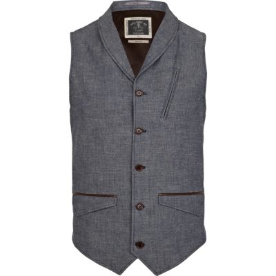 Blue Holloway Road herringbone waistcoat