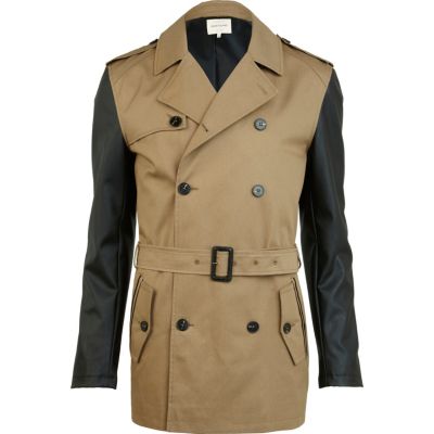 Brown leather look sleeve smart jacket