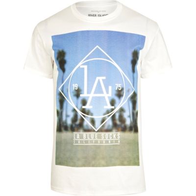 White LA Blue Socks print t-shirt