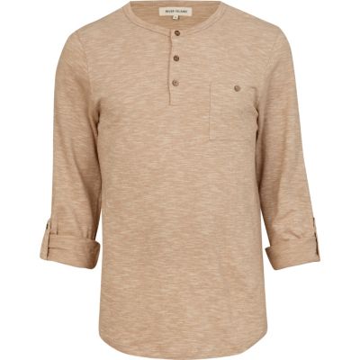 Rust roll sleeve grandad top