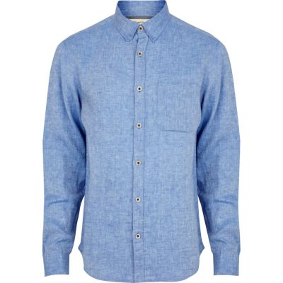 Blue linen long sleeve shirt