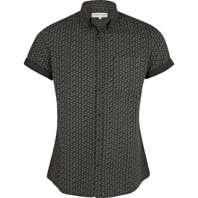 Dark green paisley print short sleeve shirt 
