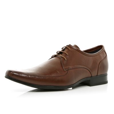 Brown square toe lace up formal shoes