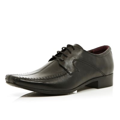 Black stitched panel square toe lace up shoes