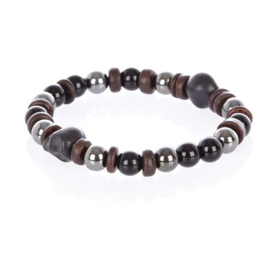 Mixed metal skull and disc bead bracelet