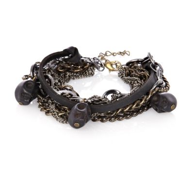 Grey mixed metal skull wrist chain