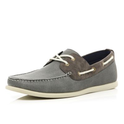 Grey contrast panel lace up boat shoes