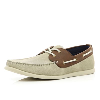 Stone contrast panel lace up boat shoes