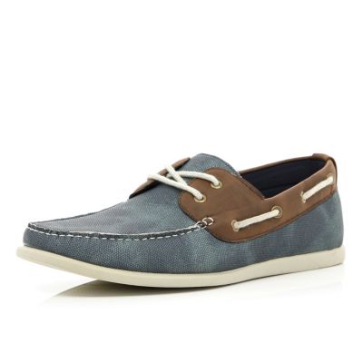 Blue contrast panel lace up boat shoes