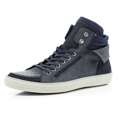 Navy zipped cuff lace up high tops