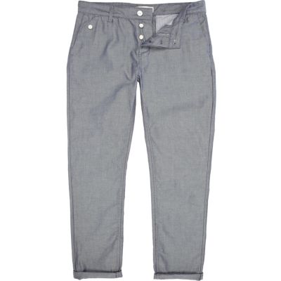 Blue contrast button casual slim chinos