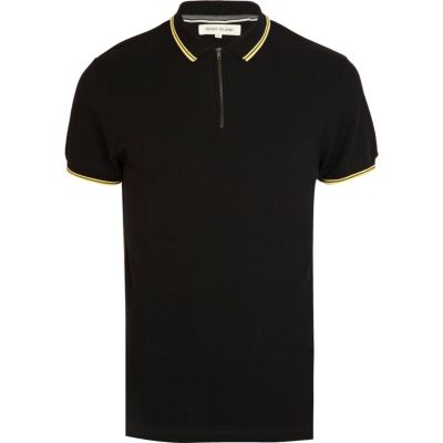 Black zip placket polo shirt