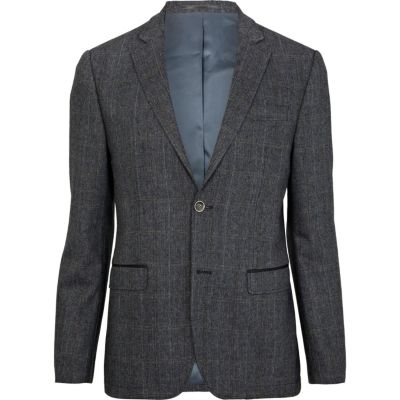 Blue check contrast trim smart blazer