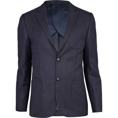 Dark blue denim patch pocket suit jacket 
