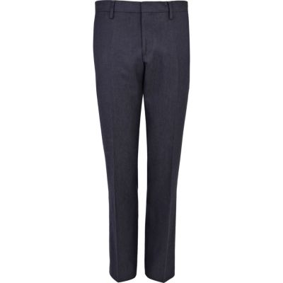 Navy dark slim fit denim suit trousers 