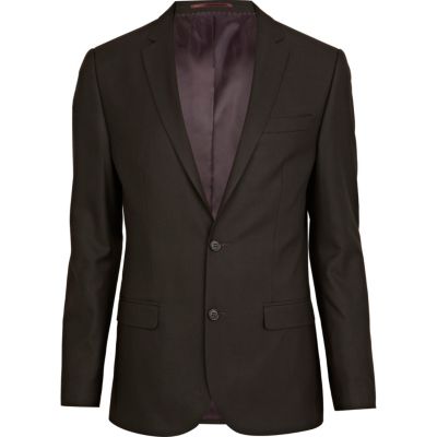 Brown double button slim suit jacket