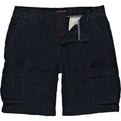 Navy patch pocket cargo shorts