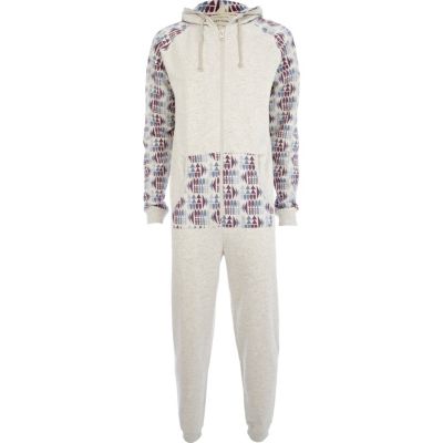 Ecru aztec print contrast panel onesie