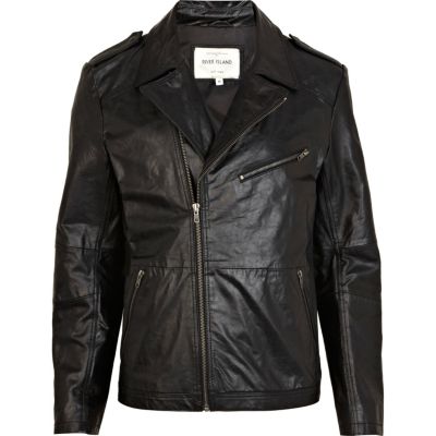 Black leather biker jacket