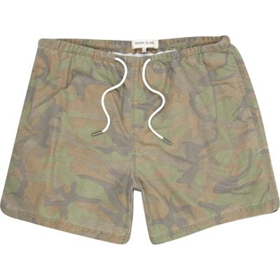 Green camo print swim shorts