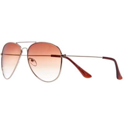 Brown tinted metal aviator sunglasses