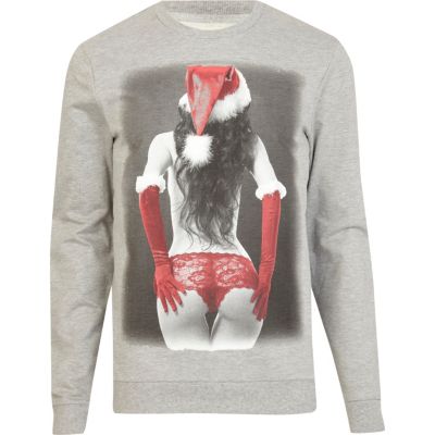 Grey santa girl Christmas print sweatshirt