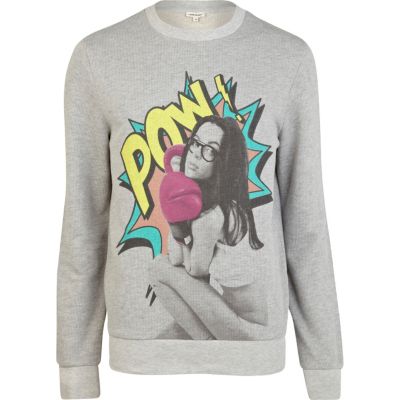 Grey pow girl print sweatshirt