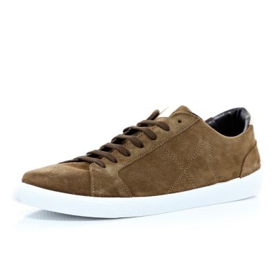 Brown suede retro lace up trainers