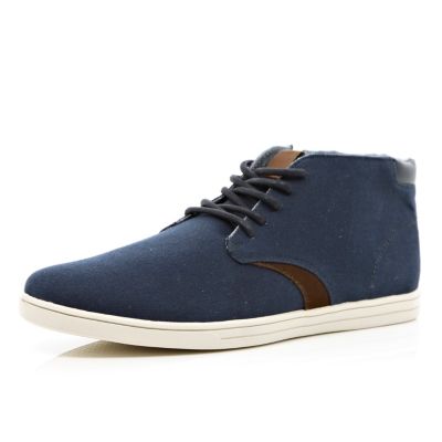 Navy canvas contrast panel mid tops