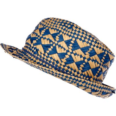 Blue diamond woven pattern trilby hat