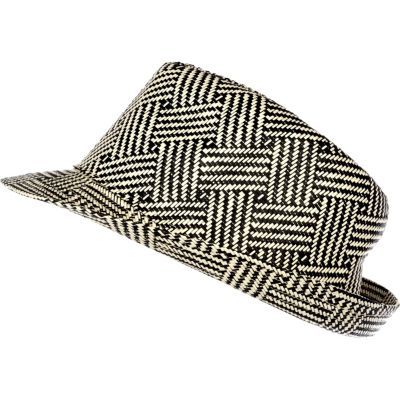 Black and white cross hatch woven trilby hat