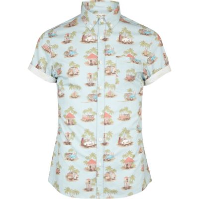 Blue surf print short sleeve shirt 