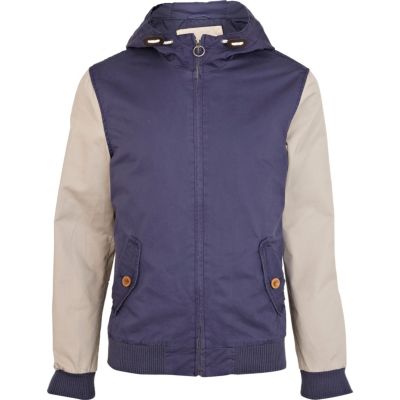 Blue colour block casual jacket