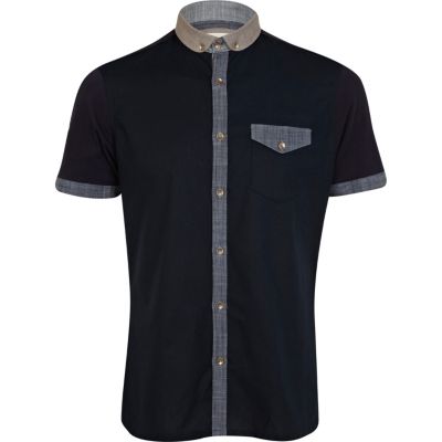 Blue contrast trim penny collar shirt 