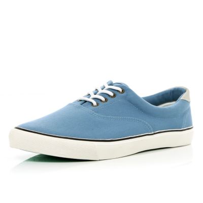 Light blue canvas lace up trainers