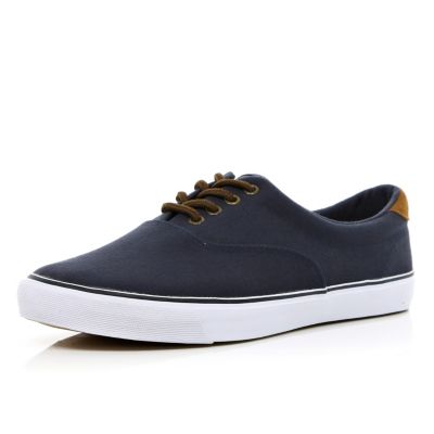 Navy canvas lace up trainers