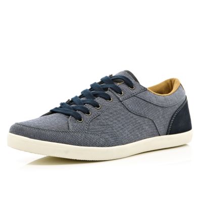 Blue contrast panel lace up trainers