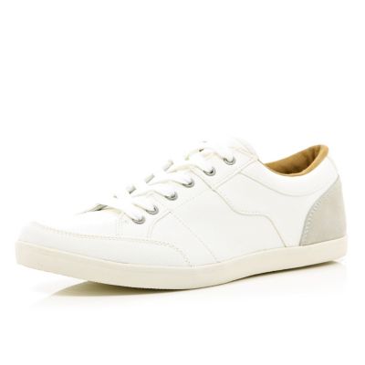 White contrast panel lace up trainers