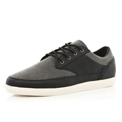 Black denim contrast panel lace up plimsolls
