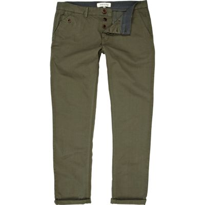 Khaki green turn up slim chinos